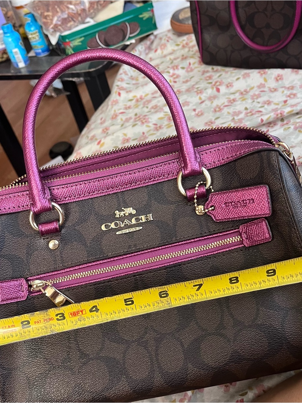 Coach Rowan Signature Brown & Hot Pink Dome Satchel Crossbody Bag - Picture 3 of 8